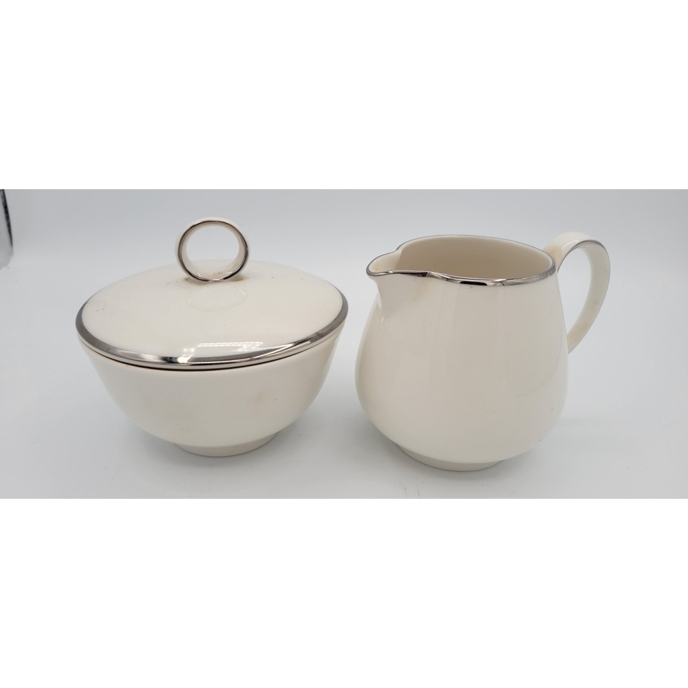 Noritake Glossy Ivory China IVONNE 7522 Sugar & Creamer Platinum Trim Beautiful